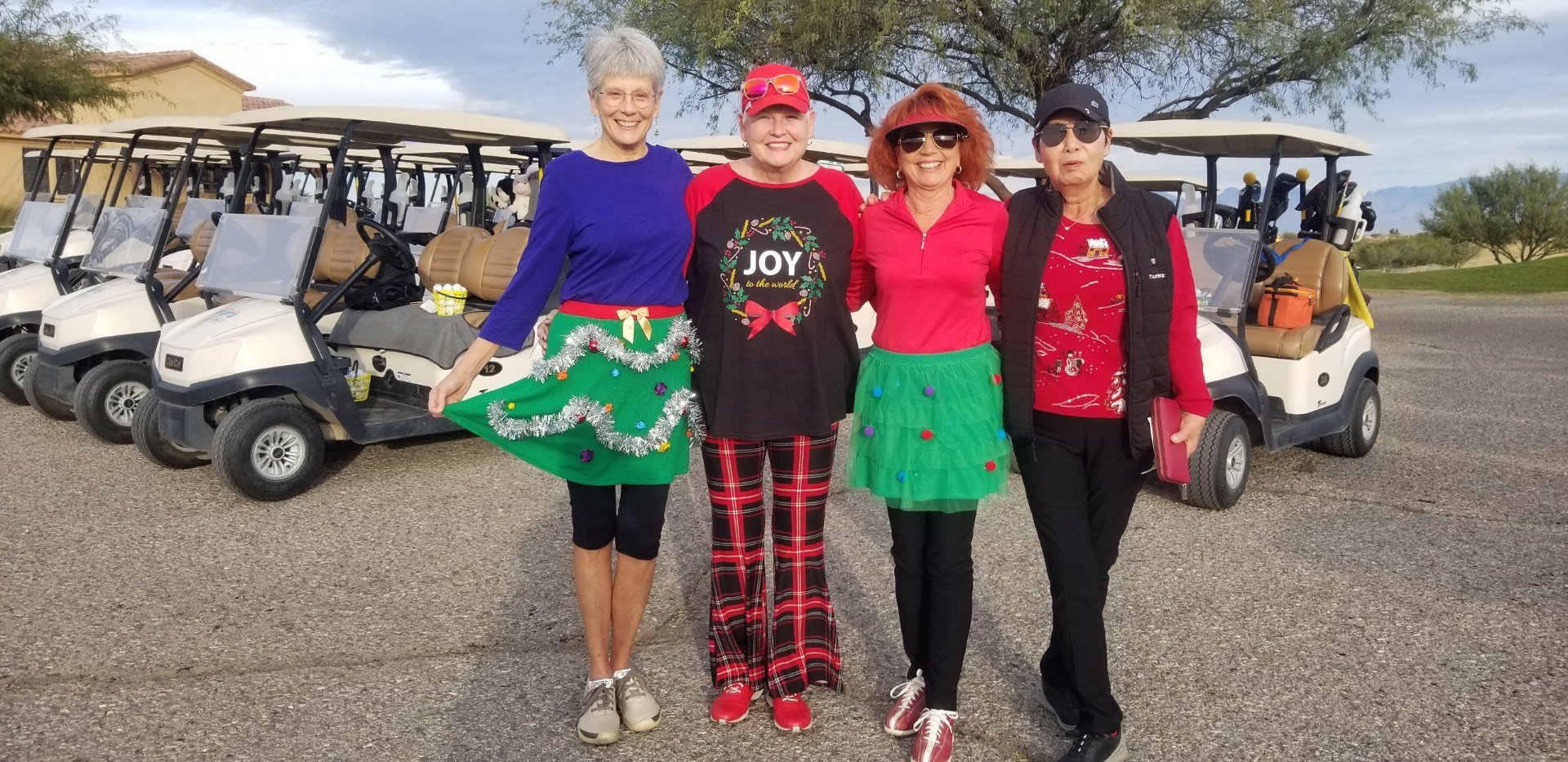 December 26, 2022 - Christmas Golf Outfits - Lynn Langland, Pam Smith, Judy Gray, Kim Balsamo